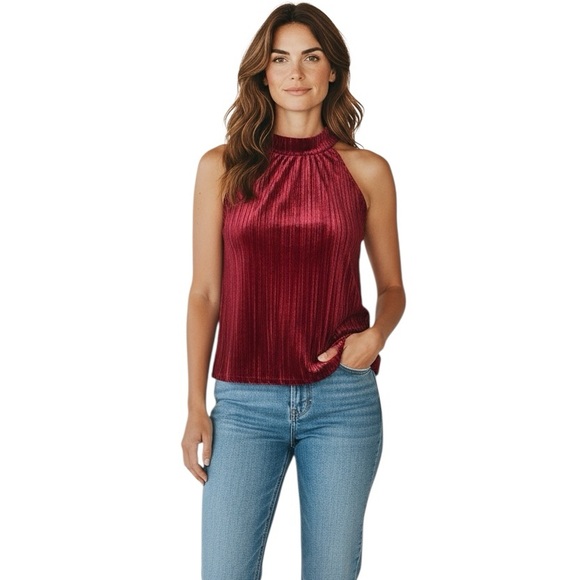 NWT MEADOW RUE Burgundy Sleeveless Keyhole Back Velvet Top Size Large - Picture 2 of 5